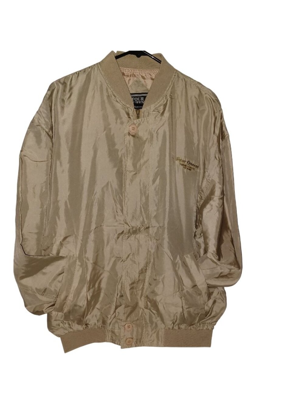 Bomber Jacket Silk VTG Four Queens Casino Gorpcore Indie Skater Unisex Size XL